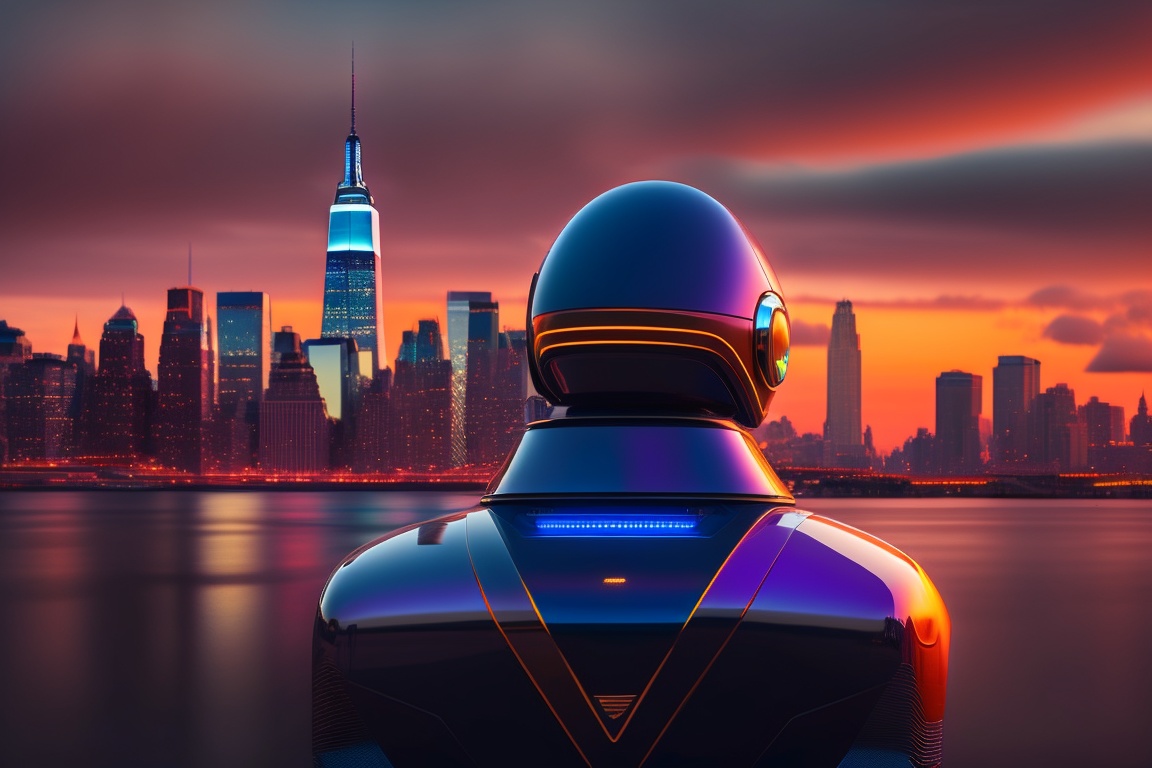 A robot looking at new york city.